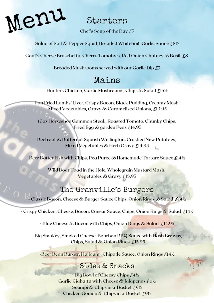 Menu_Granville Arms - Barford_Wellesbourne Mountford_image_2