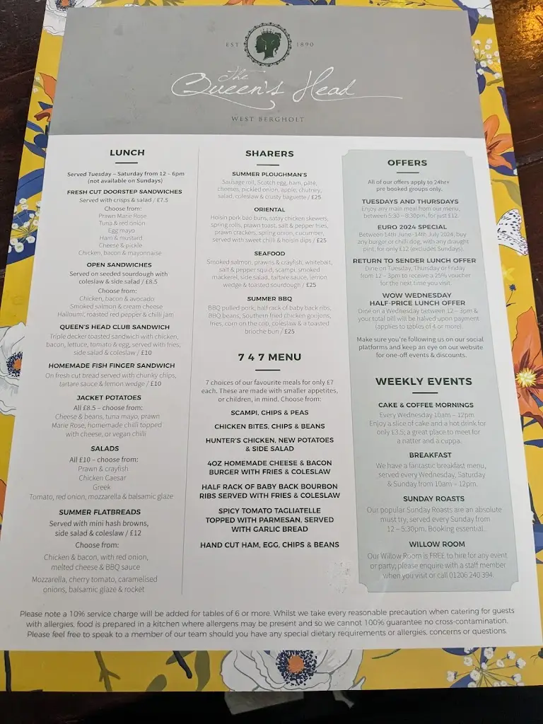 Menu_The Queen's Head_West Bergholt_image_1