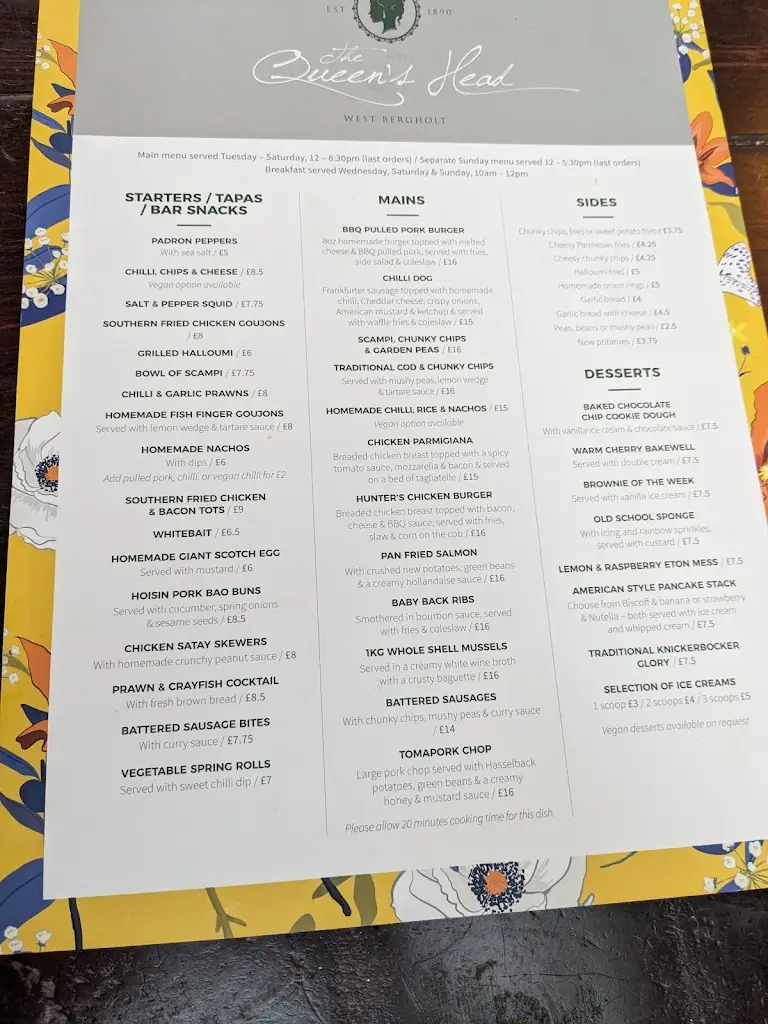 Menu_The Queen's Head_West Bergholt_image_2
