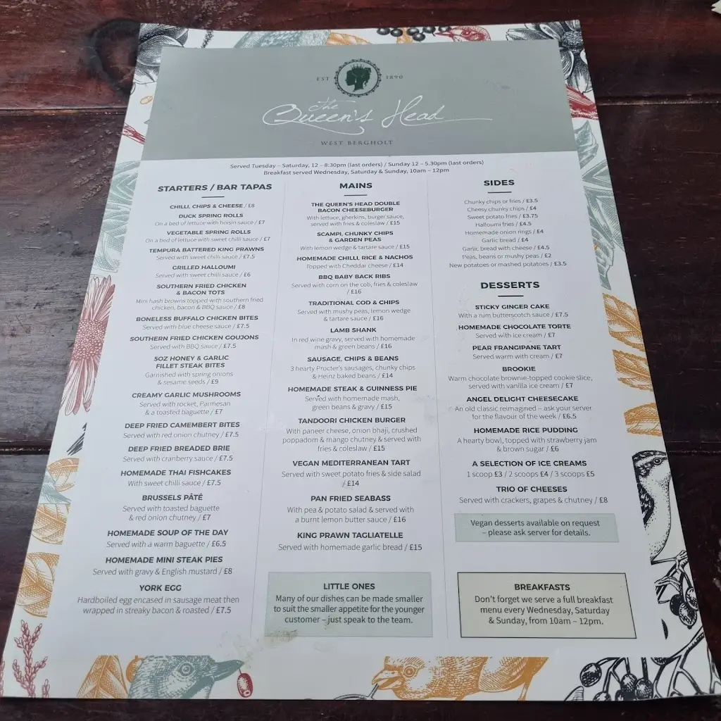 Menu_The Queen's Head_West Bergholt_image_3