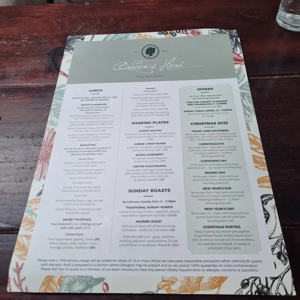 Menu_The Queen's Head_West Bergholt_image_4