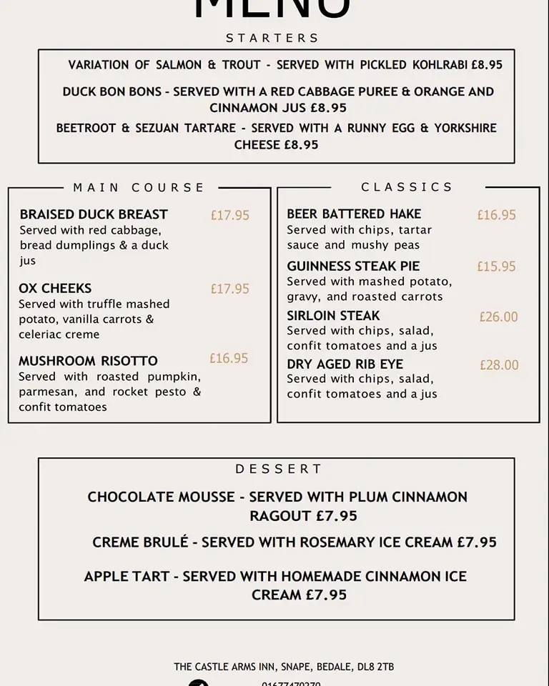 Menu_The Castle Arms Inn_Bedale_immagine_1