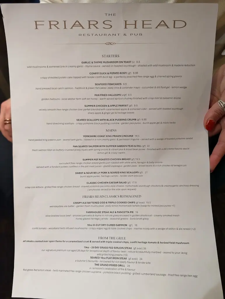 Menu_The Friars Head_Bedale_imagen_2