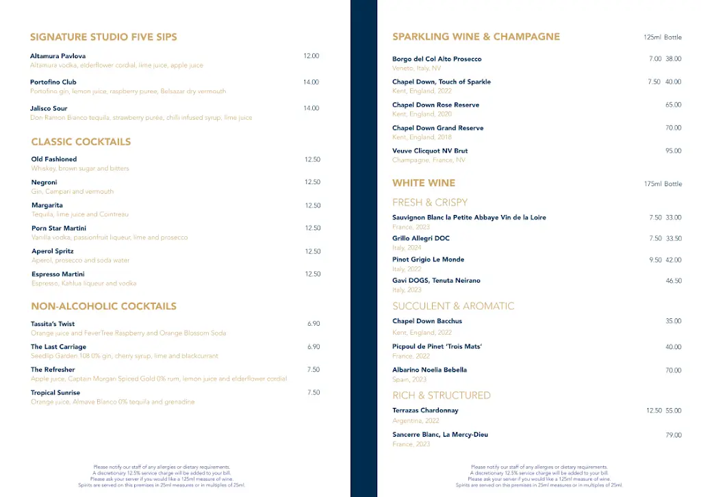 Menu_Studio Five Restaurant_Wembley_image_1
