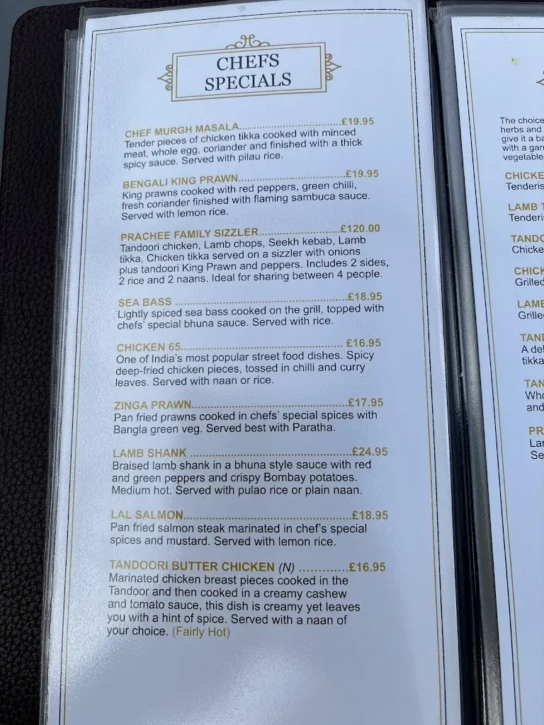 Menu_Prachee Indian Restaurant - Westergate - Chichester_Westergate_image_3