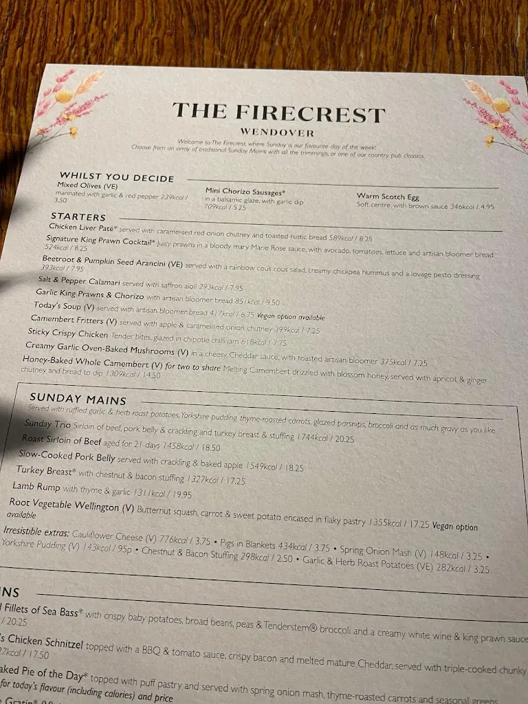 Menu_The Firecrest_Wendover_immagine_1