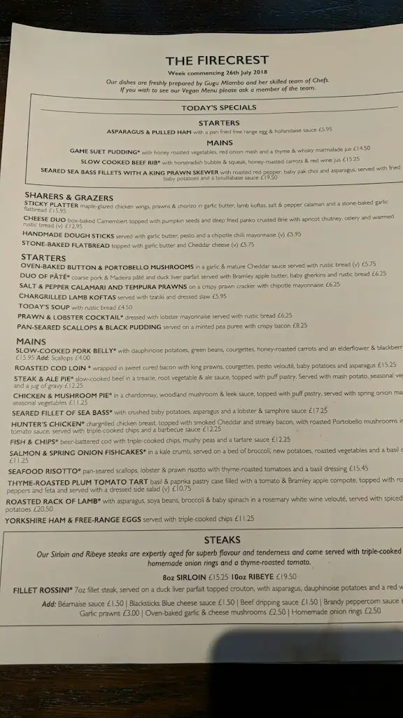 Menu_The Firecrest_Wendover_immagine_2