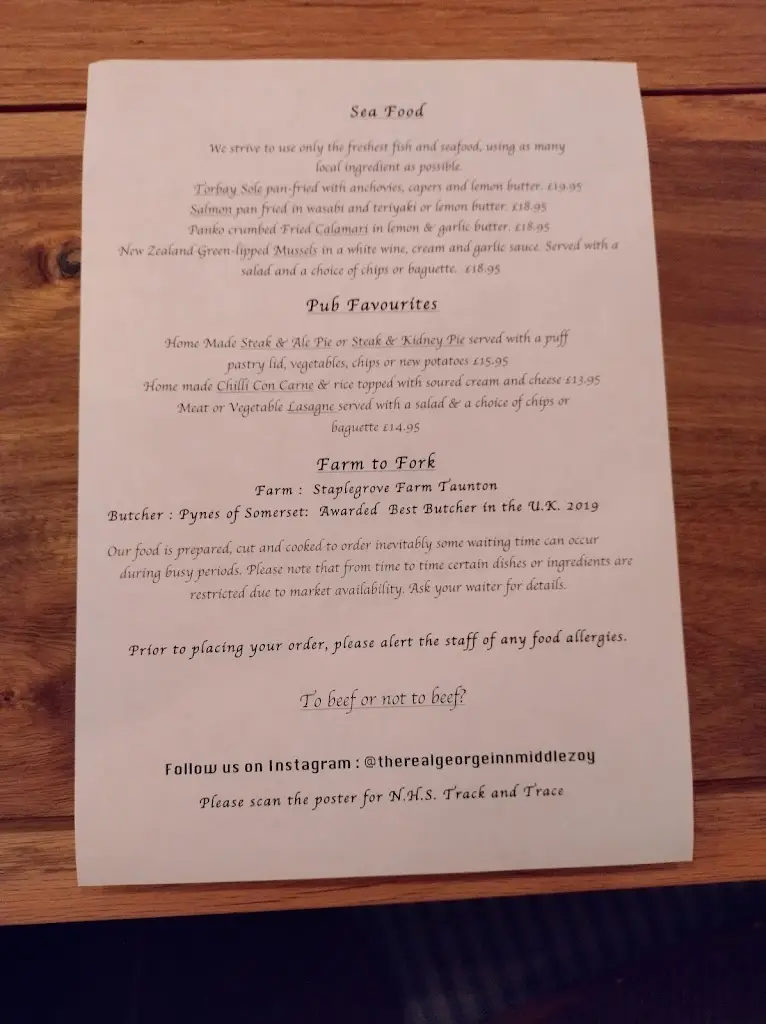 Menu_The George Inn_Westonzoyland_image_1