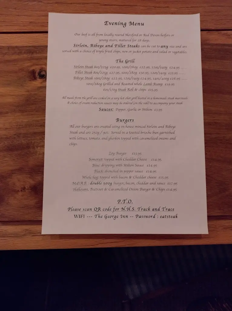 Menu_The George Inn_Westonzoyland_image_3