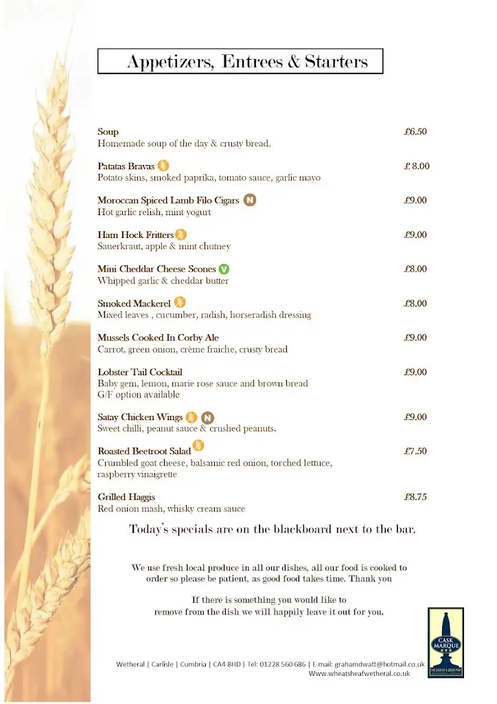 Menu_Wheatsheaf Inn_Wetheral_image_3