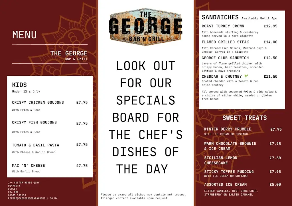 Menu_The George Bar & Grill_Weymouth_image_1