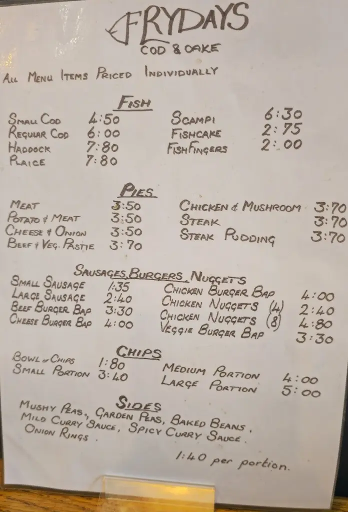 Menu_Frydays Cod & Cake_Whaley Bridge_image_3