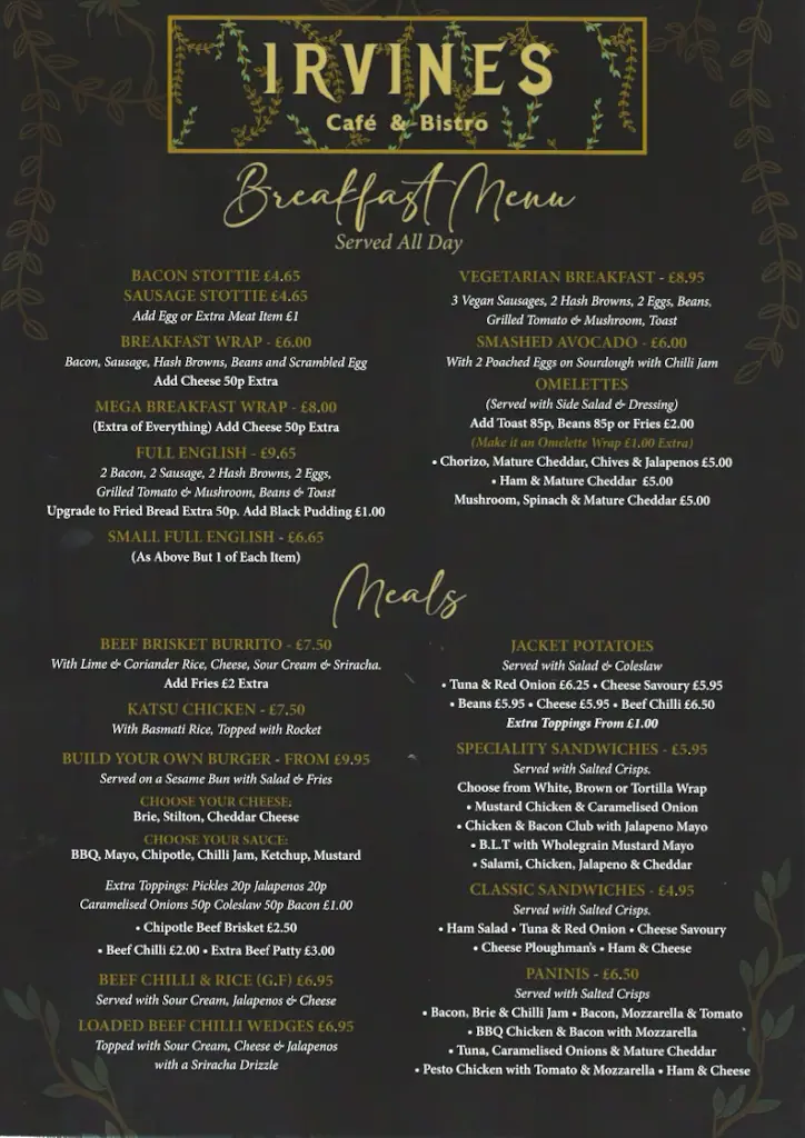 Menu_Irvine’s Cafe_Whickham_image_1