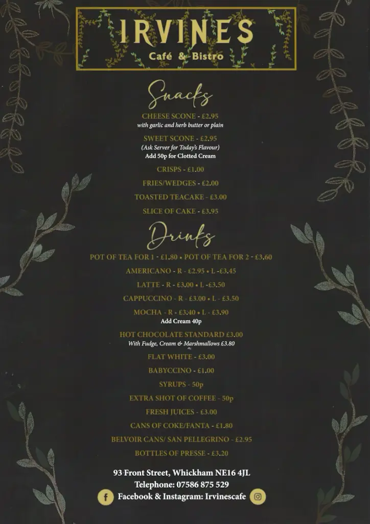 Menu_Irvine’s Cafe_Whickham_image_2