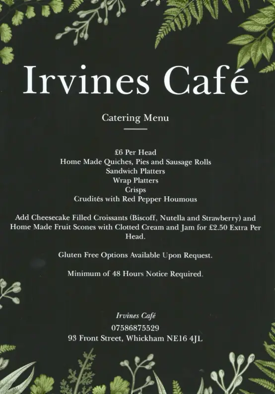 Menu_Irvine’s Cafe_Whickham_image_3