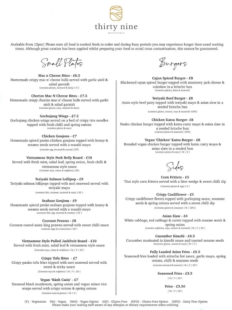 Menu_Thirty Nine Whitstable_Whitstable_immagine_1