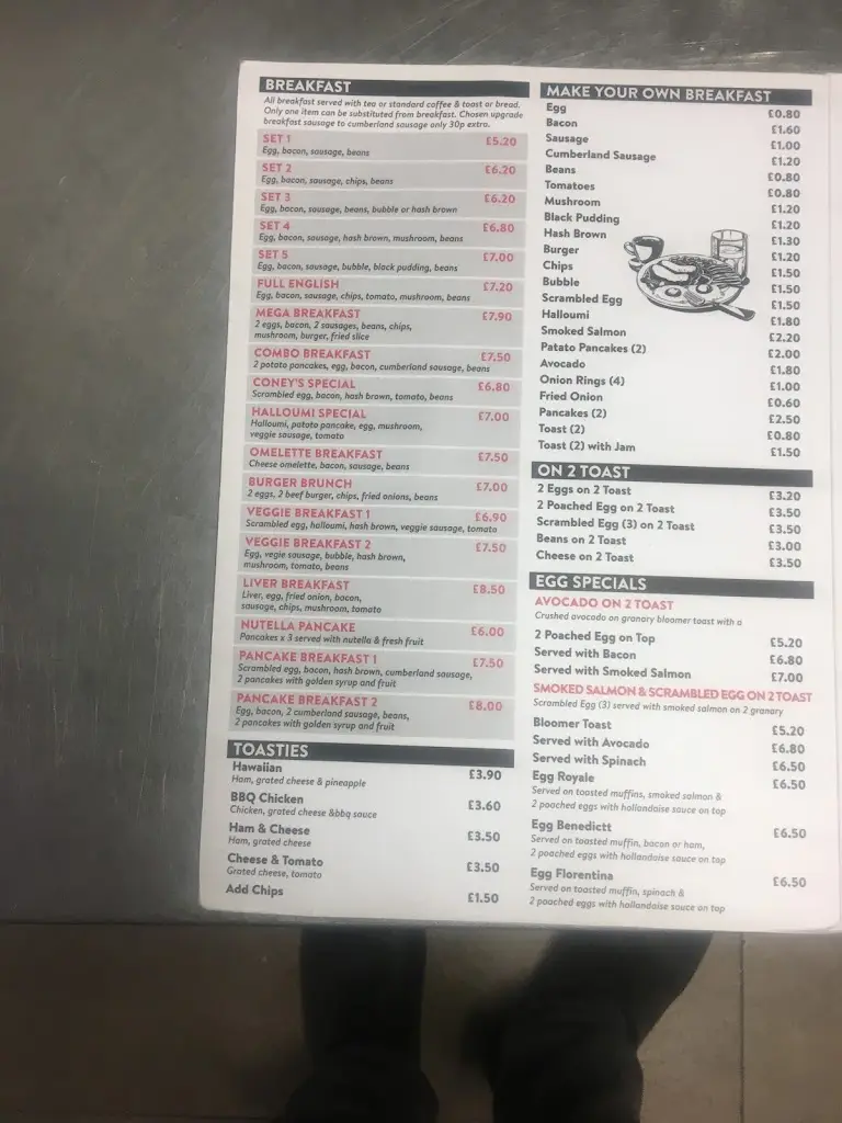 Menu_Coney's Cafe and Restaurant_West Wickham_image_1