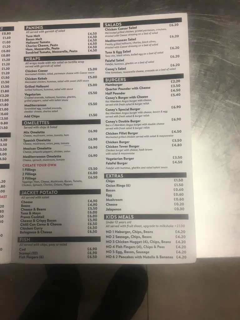 Menu_Coney's Cafe and Restaurant_West Wickham_image_3