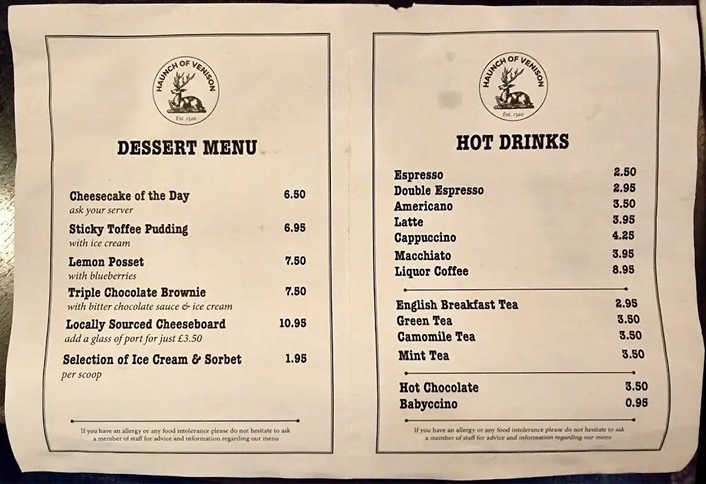 Menu_The Haunch Of Venison_Wiltshire_image_1