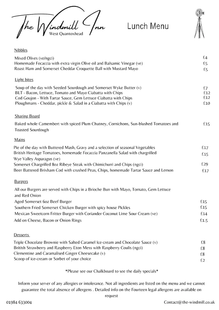 Menu_The Windmill Inn_Williton_image_1