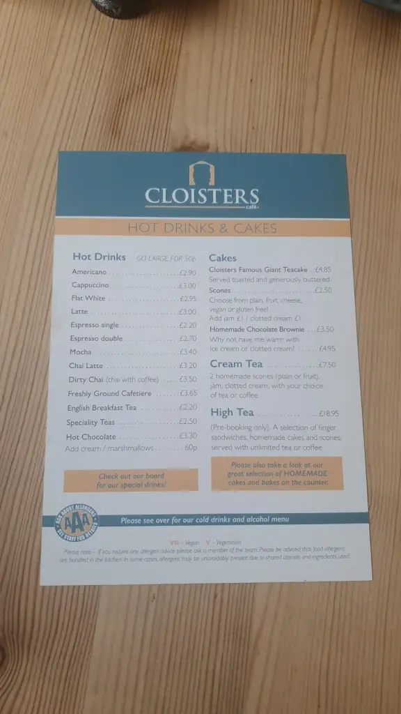 Menu_Cloisters_Wimborne Minster_image_3