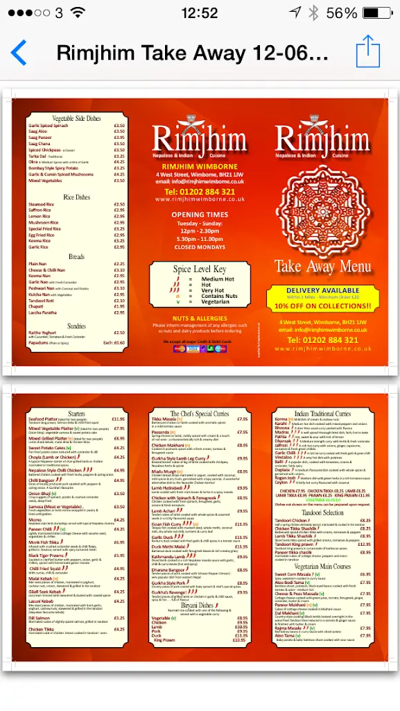 Menu_Rimjhim_Wimborne Minster_image_4