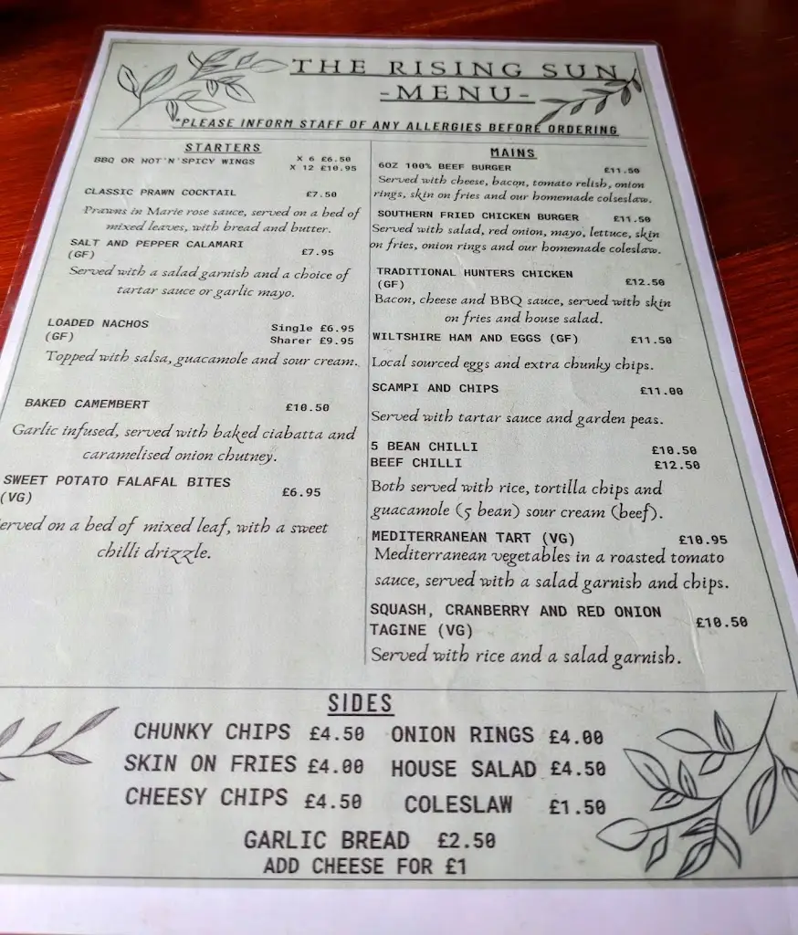 Menu_The Rising Sun_Wimborne Minster_image_2