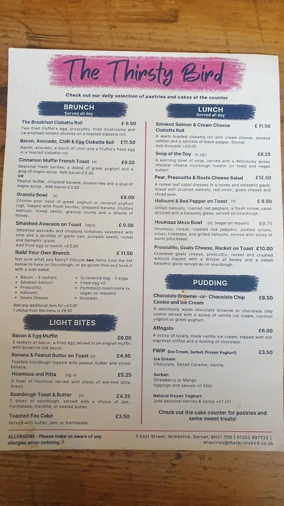 Menu_The Thirsty Bird_Wimborne Minster_immagine_1