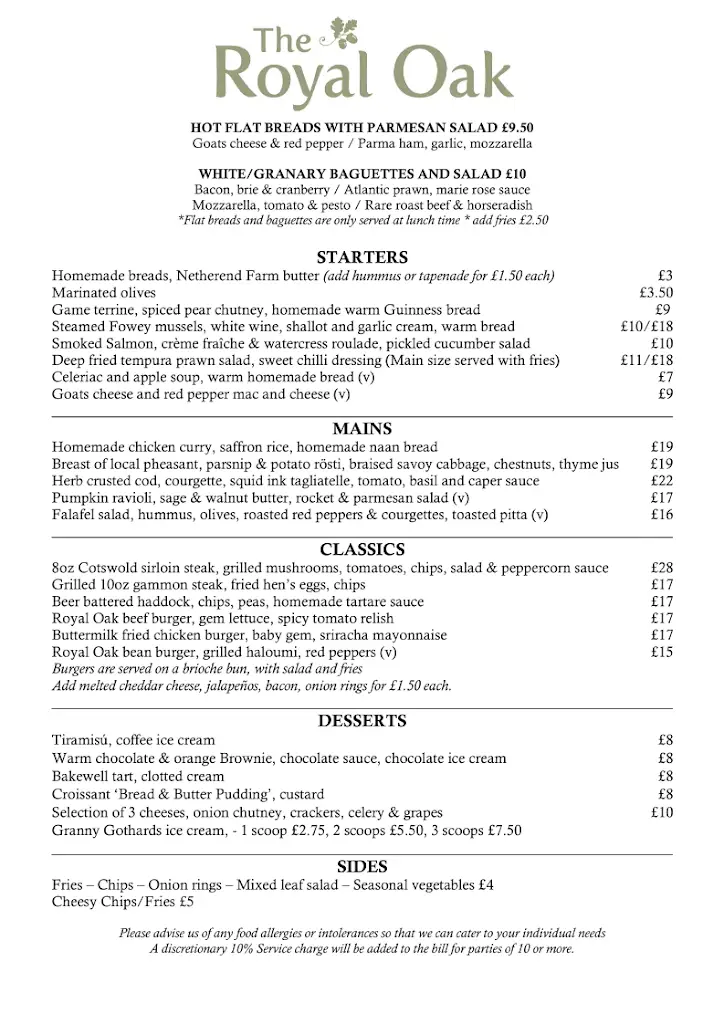 Menu_The Royal Oak_Winchcombe_immagine_1