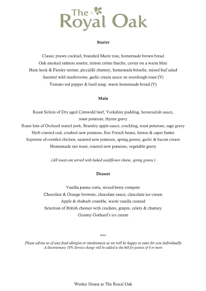Menu_The Royal Oak_Winchcombe_immagine_2