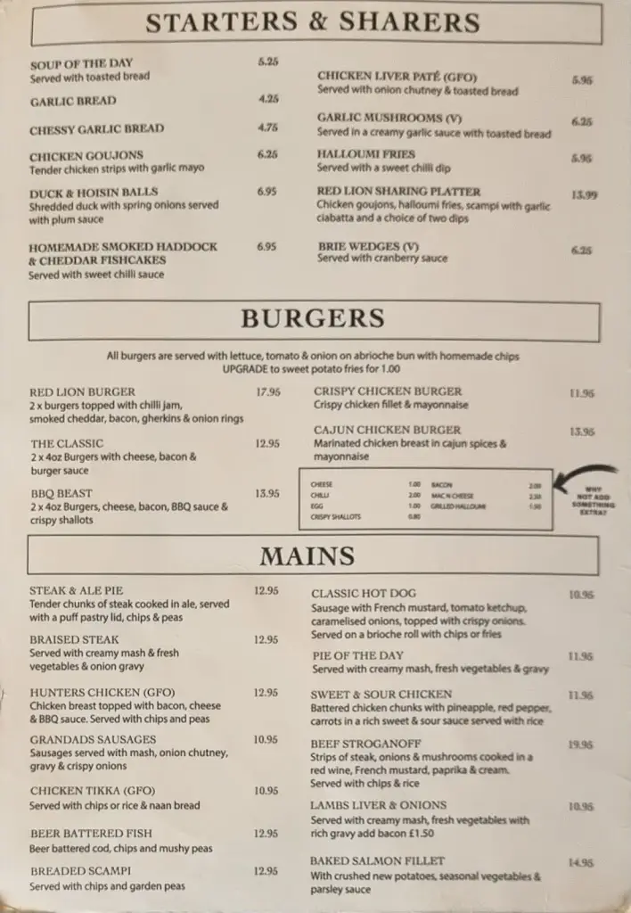Menu_The Red Lion, Winsford_Winsford_imagen_1