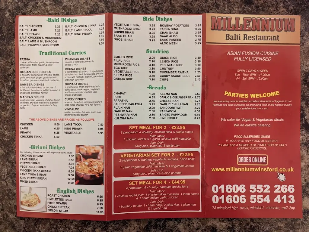 Menu_Millennium Balti Indian Restaurant Winsford_Winsford_image_2