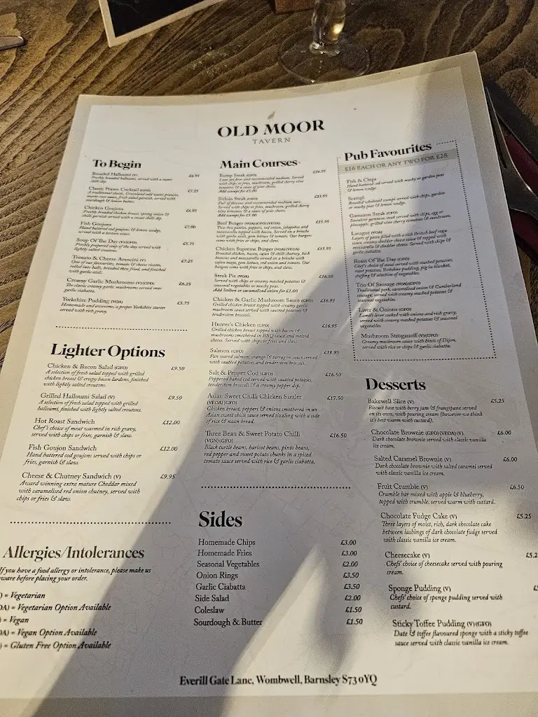Menu_Old Moor Tavern_Wombwell_immagine_1