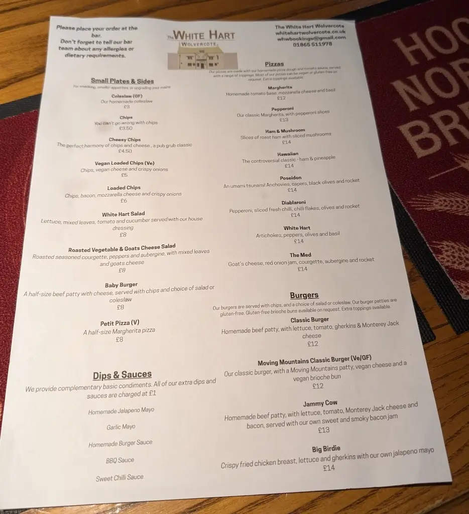 Menu_The White Hart, Wolvercote_Wolvercote_image_2