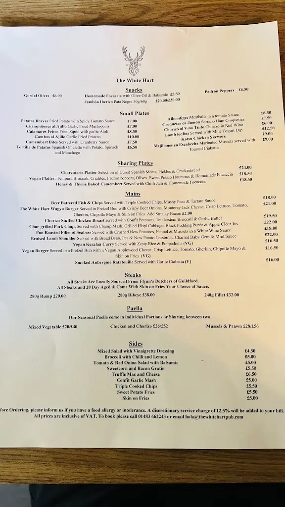 Menu_The White Hart_Wood Street Village_image_1