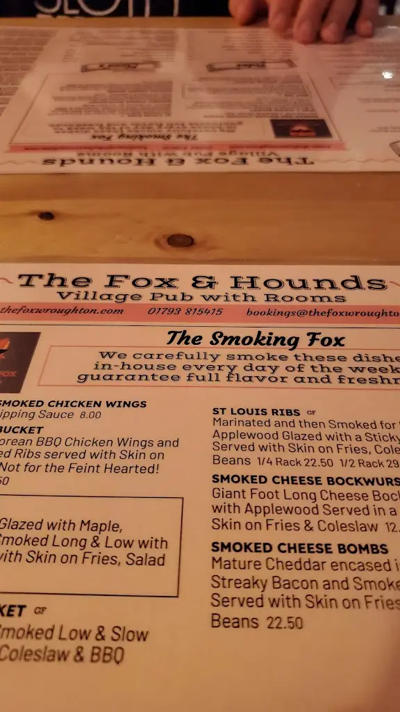 Menu_The Fox & Hounds_Wroughton_image_1