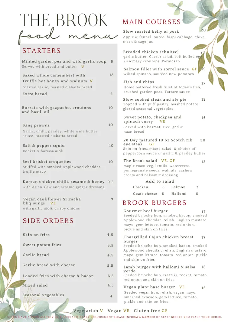 Menu_The Brook_Worcester Park_image_1