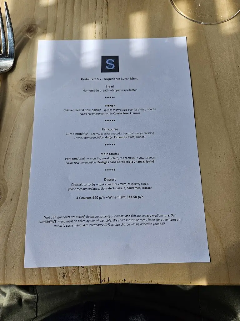 Menu_Restaurant Six_East Hampshire_image_1