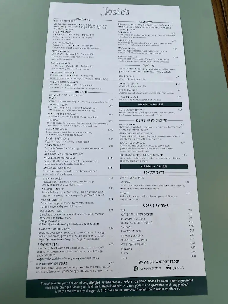 Menu_Josie's_City of Winchester_image_4