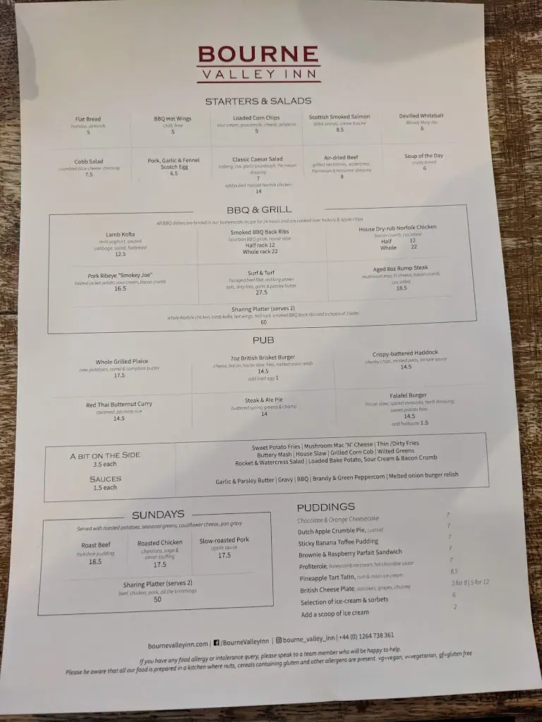Menu_Bourne Valley Inn_Test Valley_imagen_1