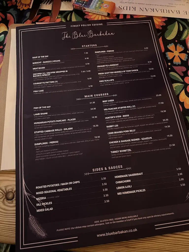 Menu_The Blue Barbakan_York_image_1