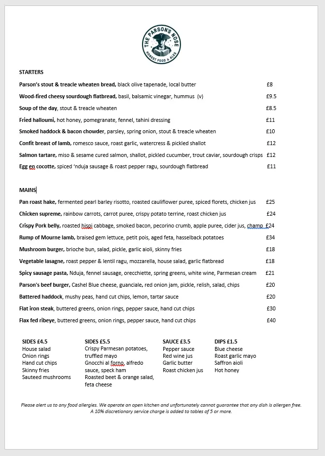 Menu_The Parson's Nose_Annahilt_image_1