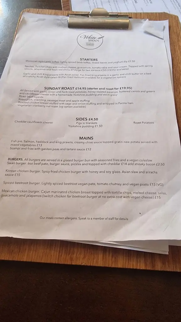 Menu_The White Swan, Yeadon_Yeadon_image_1
