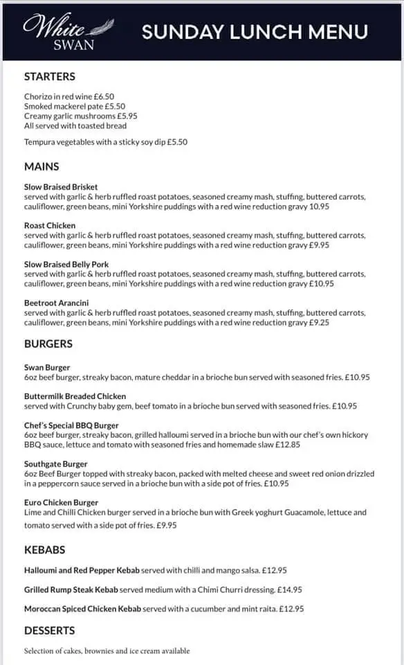 Menu_The White Swan, Yeadon_Yeadon_image_2