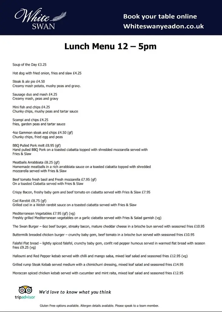 Menu_The White Swan, Yeadon_Yeadon_image_4