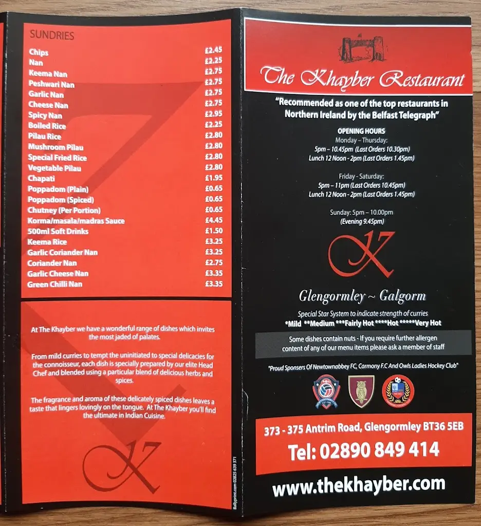 Menu_The Khayber_Antrim and Newtownabbey_image_1
