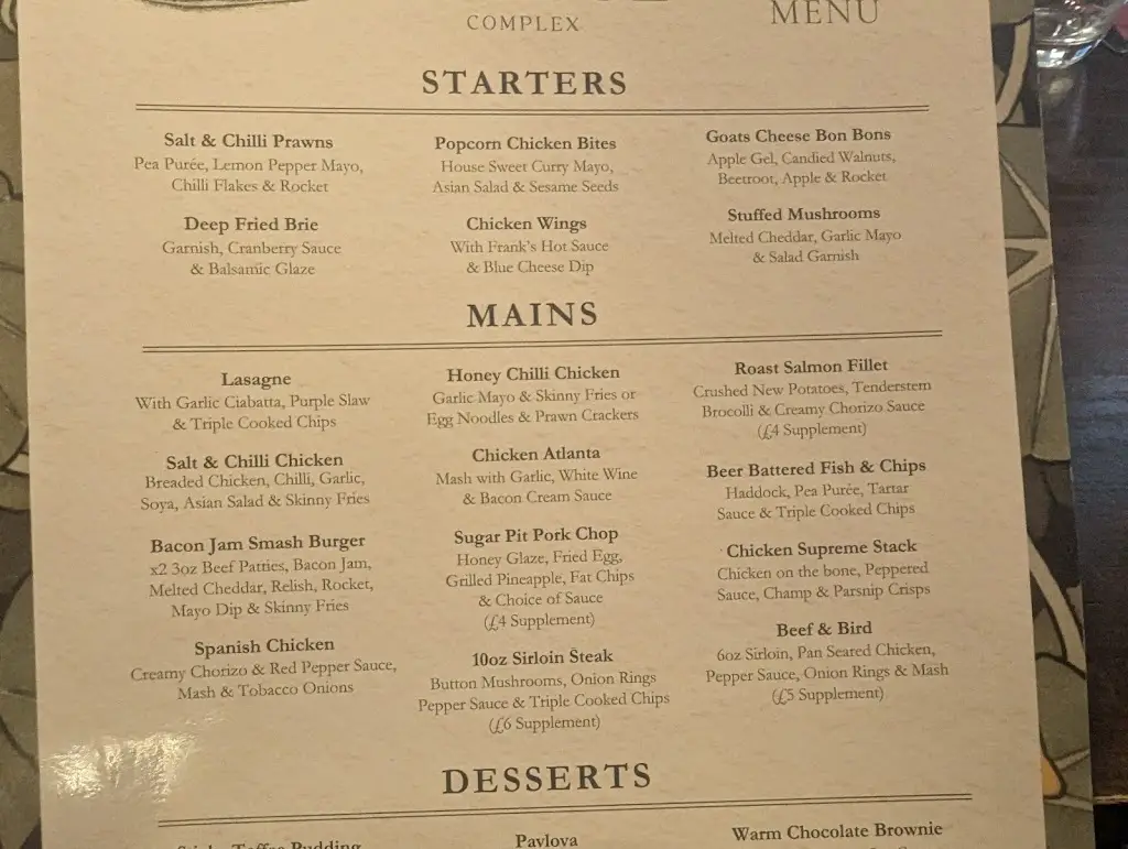 Menü_The Grouse Bar & Restaurant_Ballymena_Bild_2