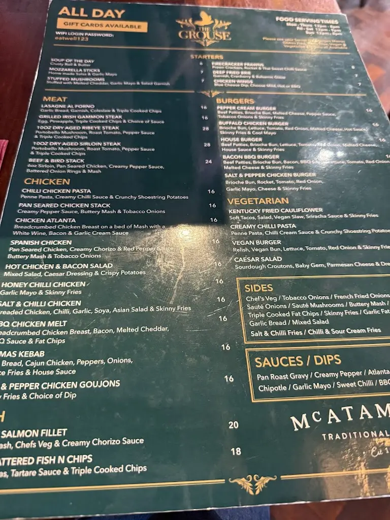 Menü_The Grouse Bar & Restaurant_Ballymena_Bild_3