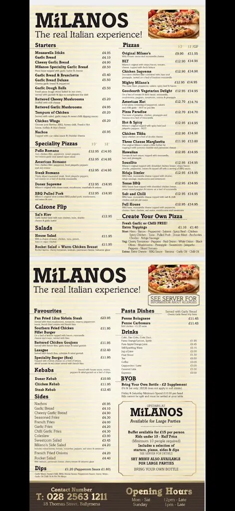 Menu_Milanos Ballymena_Ballymena_image_1