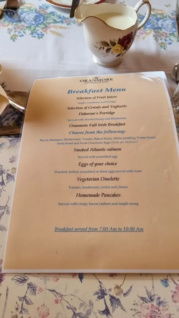 Menu_Oranmore House_Ballymena_image_1